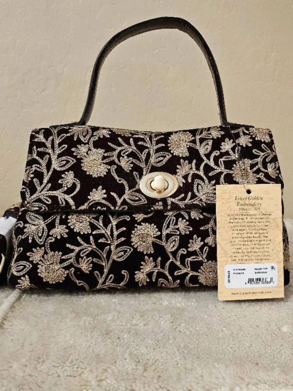 Patricia Nash Velvet Golden Embroidery satchel